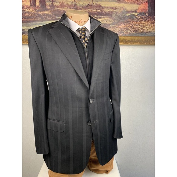 41L Gianni Versace Couture Black Striped Blazer Suit Jacket - Picture 3 of 13